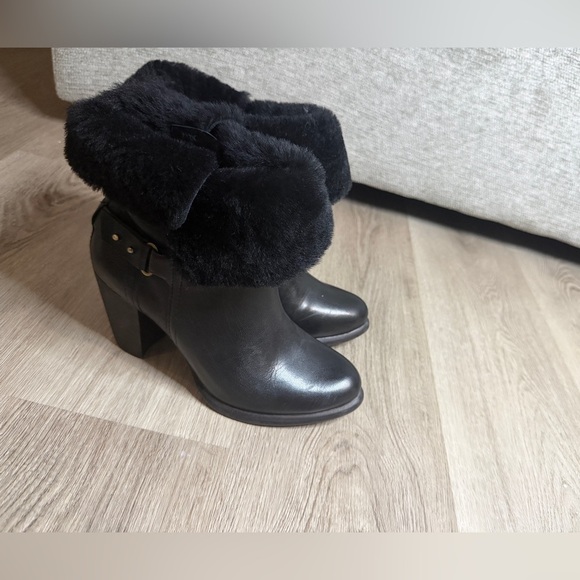 UGG Shoes - UGG Black Fur-Trimmed Heeled Boots